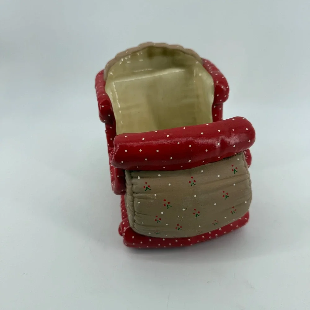 Vintage 1986 Signed Kimple Mold Quilted Christmas Ceramic Reindeer & Sleigh Set